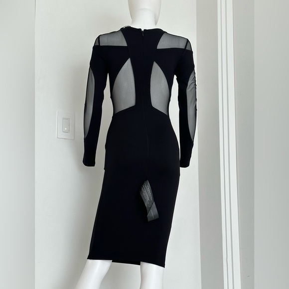 BCBG Maxazria Midi Black Body-Con long Sleeve dress size XXS sheer detail - Picture 3 of 6